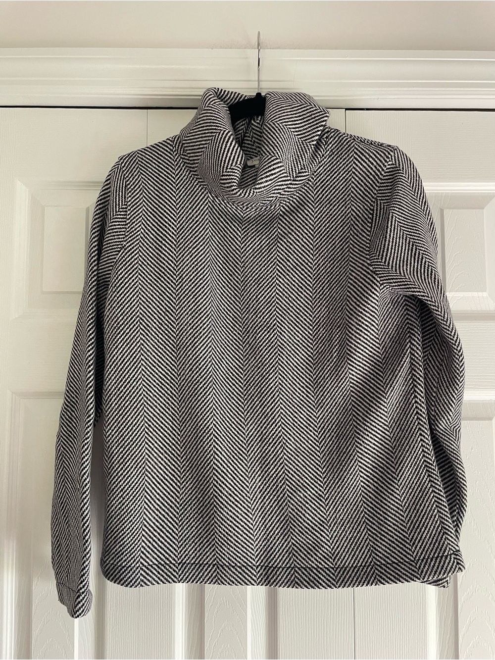 J. Crew Black and White Herringbone Turtleneck Sweater